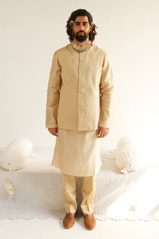 WABI SABI BY ANSHUM-RITESH Asterisk Resham Embroidered Bundi Kurta Set 