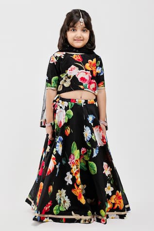 Mamma Plz Floral Print Chanderi Lehenga Set 