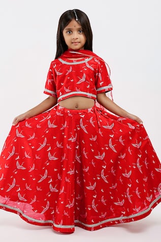 Mamma Plz Flying Bird Print Lehenga Set 