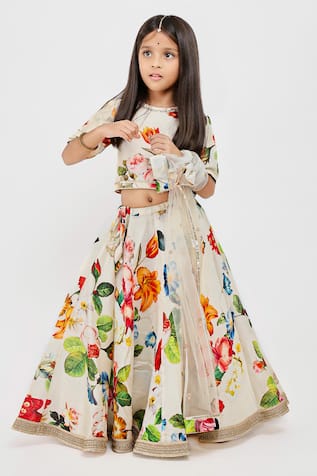 Mamma Plz Flowery Print Chanderi Lehenga Set 