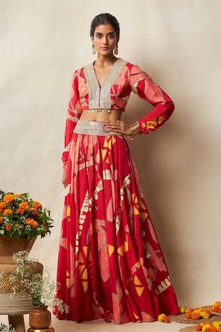 Vedika M Abstract Bandhani Print Lehenga Set 