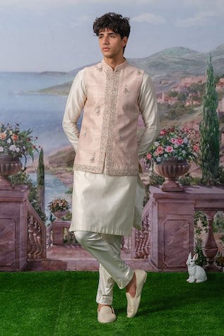 House of KOA Robin Bird Embroidered Bundi & Kurta Set 