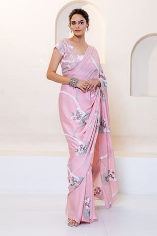 Shruti Sancheti Floral Sequin Embroidered Saree With Blouse 