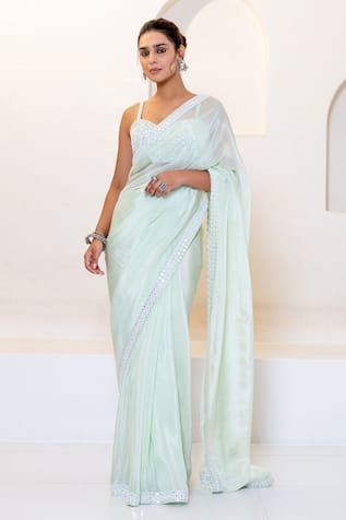 Shruti Sancheti Mirror Embroidered Hem Saree With Blouse 