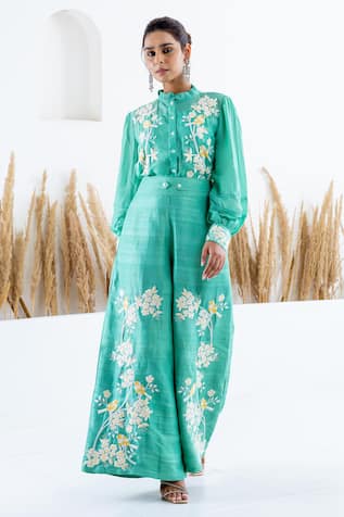 Shruti Sancheti Floral Embroidered Shirt With Flared Pant 