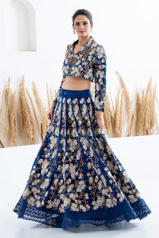 Shruti Sancheti Flora & Fauna Thread Embroidered Skirt With Crop Top 