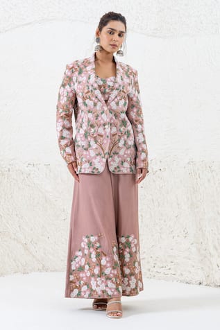 Shruti Sancheti Floral Bird Embroidered Blazer Pant Set 