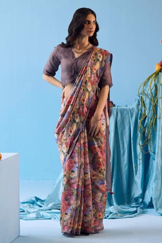 Surmaye Whimsical Garden Handwoven Floral Print Saree 