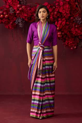 Surmaye Playful Cascade Stripe Pattern Saree 