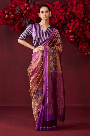 Surmaye Handwoven Floral Jamdani Border Saree 