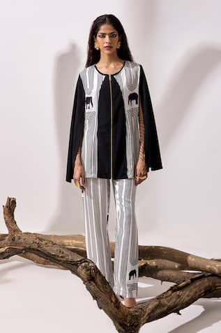 Kamaali Pret Kalahari Color Blocked Cape Top With Pant 