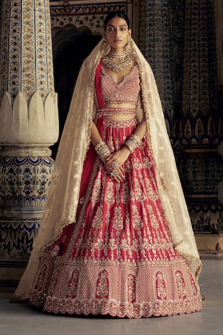 Nitika Gujral Floral Jaal Dabka Embroidered Bridal Lehenga Set 