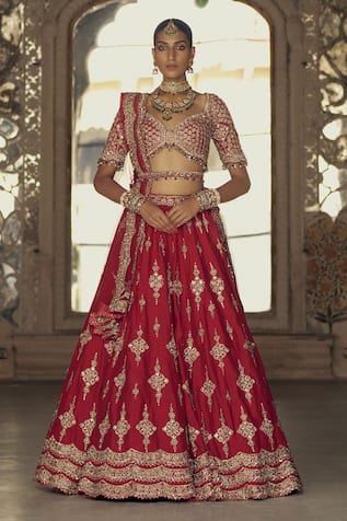 Floral Blossom Kasab Embroidered Bridal Lehenga Set 