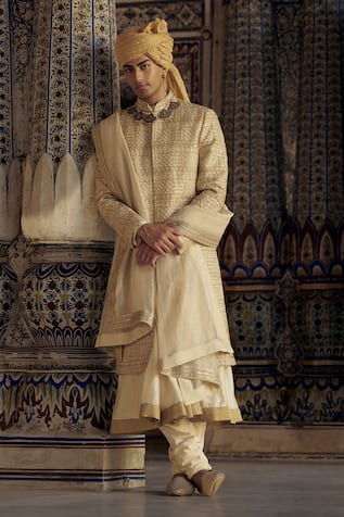 Nitika Gujral Geometric Pattern Embroidered Sherwani & Choga Set 