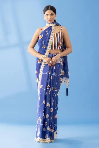 Thee Modern Roots Floret Abstract Print Saree 