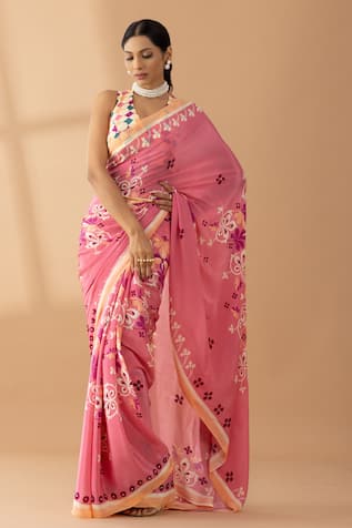 Thee Modern Roots Mughal Floral Print Saree 