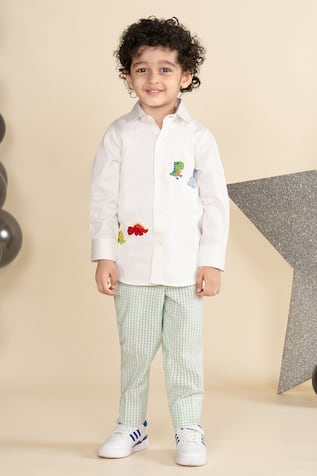 LITTLE BOYS CLOSET Dinasour Placement Embroidered Shirt 