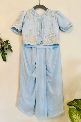 Solid Saree Skirt Embroidered Jacket Set 