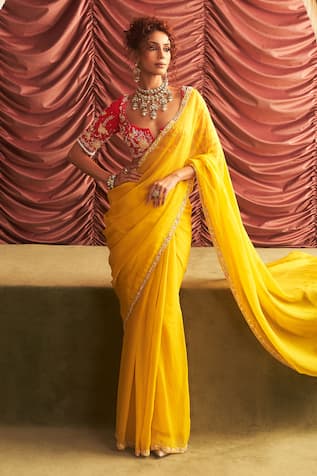 Seema Thukral Usha Bead Embellished Pre-Draped Saree With Blouse 