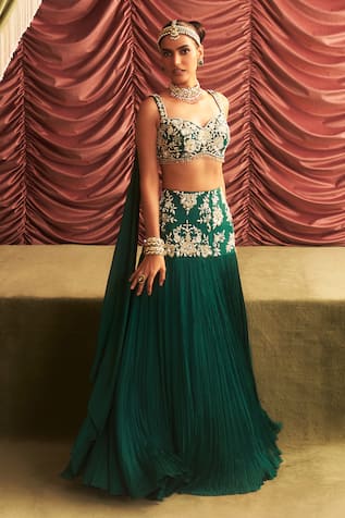 Seema Thukral Sonal Floral Waistband Embroidered Pleated Lehenga & Blouse Set 