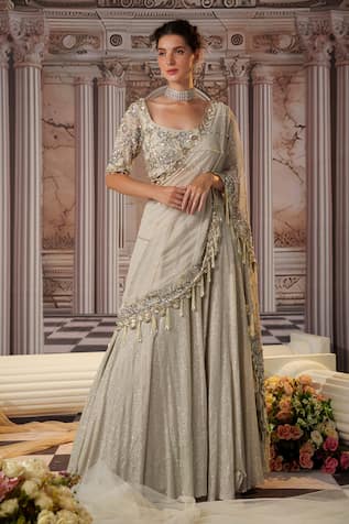 Nidhika Shekhar Angelic Pre-Draped Lehenga Saree With Embroidered Blouse 