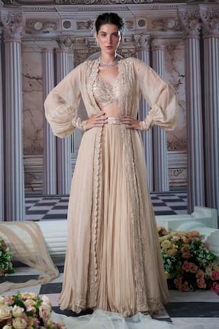 Nidhika Shekhar Venus Sequin Embroidered Cape & Lehenga Set 