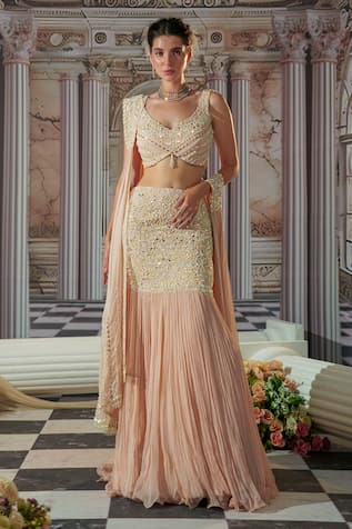 Nidhika Shekhar Floret Embroidered Fish Cut Lehenga Set 