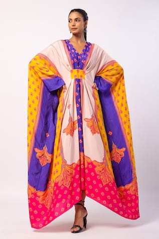 Swati Vijaivargie Veda Abstract Floral Print Kaftan 