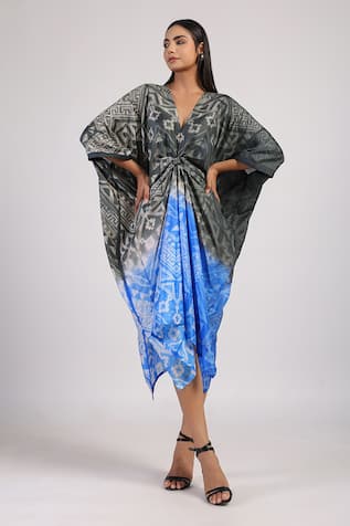 Swati Vijaivargie Tribal Pattern Shibori Kaftan Dress 