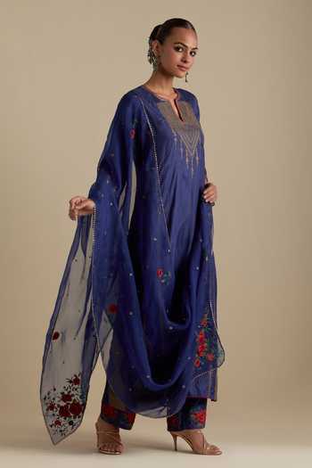 Kora Zari Embroidered Kurta Pant Set 