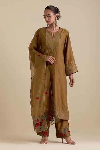 Kora Zari Embroidered A-Line Kurta Set 