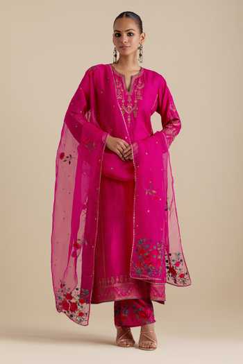 Kora Zari Embroidered Straight Kurta Pant Set 