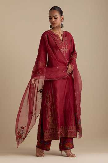 Kora Zari Embroidered Straight Kurta Set 