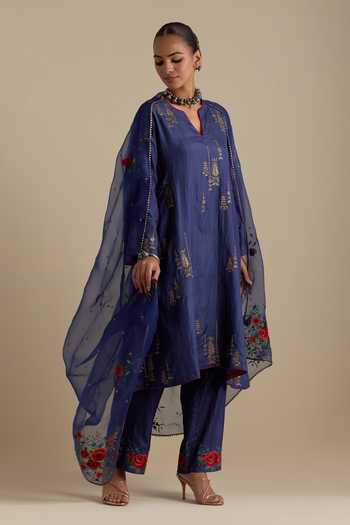 Kora Sequin Embroidered A-Line Kurta Pant Set 