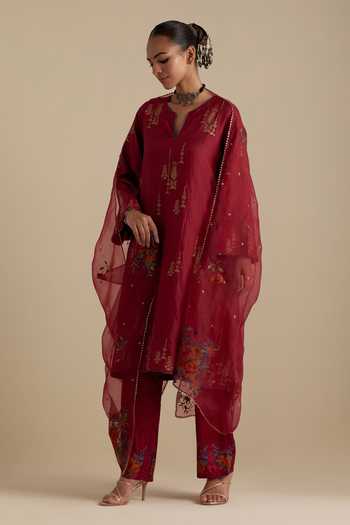 Kora Sequin Embroidered A-Line Kurta Set 