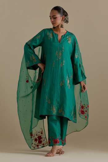 Kora Embroidered A-Line Kurta Pant Set 