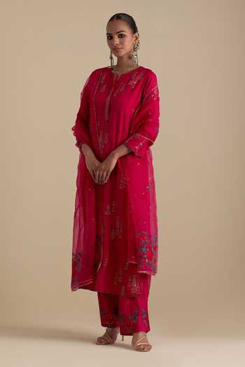 Kora Contrast Hem Straight Kurta Pant Set 