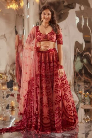 TUHINA SRIVASTAVA Glass Bead Embroidered Lehenga Set 