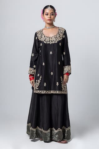 Pants and Pajamas Floral Embroidered Kurta With Sharara 