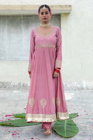 Pants and Pajamas Silk Chanderi Embroidered Anarkali With Churidar 