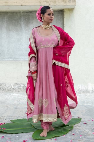 Pants and Pajamas Silk Chanderi Embroidered Anarkali Churidar Set 