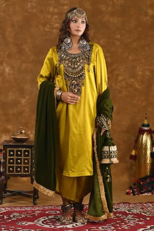 Ekavira Shaira Silk Charm Embellished Kurta Wrap Palazzo Set 