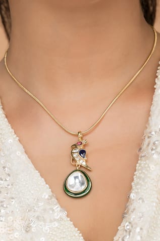 Parizad Studded Parrot Dop Pendant Necklace 