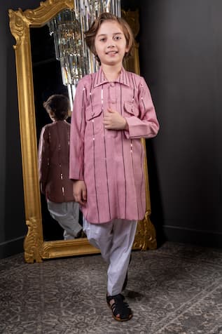 Hoity Moppet Softly Metallic Stripped Kurta With Pyjama 