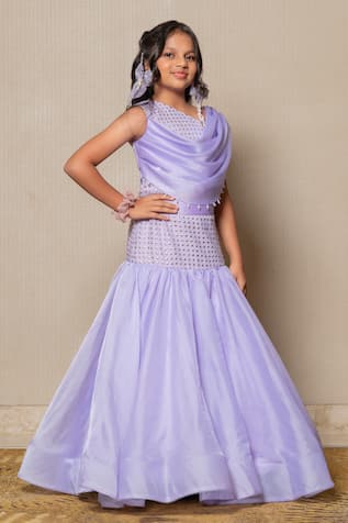 Kirti Agarwal - Pret N Couture Rhinestone Embellished Lilac Crop Top & Lehenga 