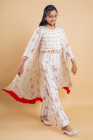 Elephant Embroidered Cape Pant Set 