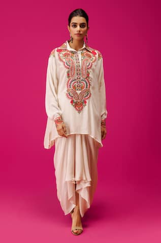 Paisley Embroidered Kaftan & Skirt Set 