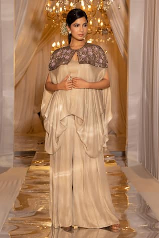 ISLIE BY PRIYA JAIN Metallic Embroidered Cape Pant Set 