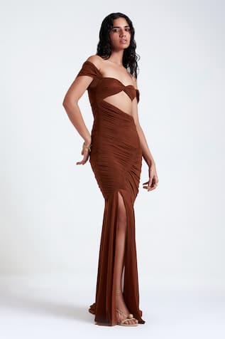 Deme by Gabriella Elena Front Slit Gathered Gown 