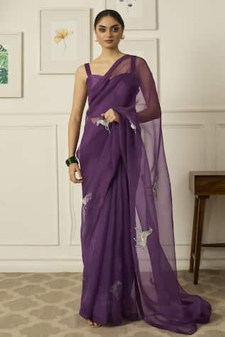 Peeli Dori Balcao Resham Embroidered Saree With Blouse 